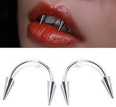 Amazon Com 2pcs Vampire Teeth Smiley Piercing Jewelry Fangs Dentures Ring Barbell Canine Teeth Surgical Stainle In 2021 Smiley Piercing Piercing Jewelry Body Piercing