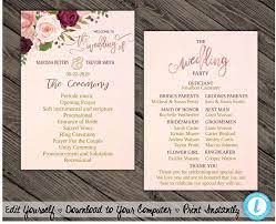 Blush Wedding Programs Wedding Program Template Burgundy Etsy In 2021 Printable Wedding Programs Wedding Programs Template Printable Wedding Program Template