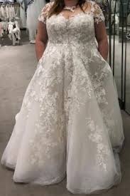 Short lace plus size wedding dress ps116. Cap Sleeve Lace Illusion Plus Size Wedding Dress David S Bridal Cheap Wedding Dress A Line Wedding Dress Plus Wedding Dresses