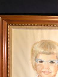 Child Portrait Girl Blonde Hair RetroCedar Frame Pencil Chalk Pastel Signed  9/62