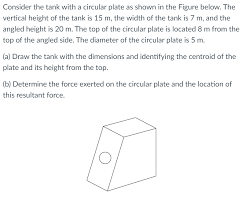 Calculate the force on one side of a circular plate with radius 22m, submerged vertically in a tank of water so that the top of the circle is tangent to the . Consider The Tank With A Circular Plate As Shown In Chegg Com