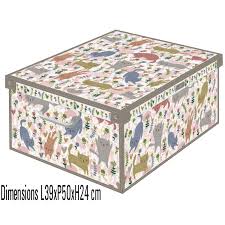 Boîtes de rangement et paniers. Boite De Rangement En Carton Avec Couvercle Encres Sans Solvants Decor Chats