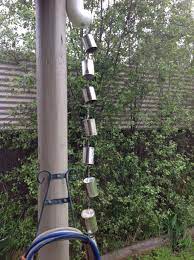 My Rain Chain Made Out Of Recycled Tin Cans Works Well Chaines De Pluie Baril De Pluie Bricolage Ete