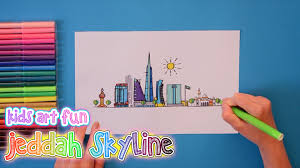How To Draw And Color Jeddah Skyline Saudi Arabia Art For Kids Drawings Art