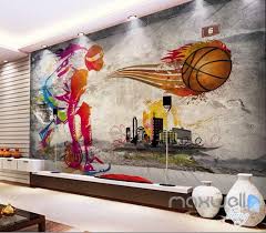 3d Basketball Illustrated Sports Art Wall Paper Mural Decals Print Decor Mural Art Mural Painting Graffiti Wallpaper