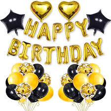 If you are looking for purple party decorations to be done for your kids birthday party, then scroll down to marvel at some of the cutest purple table decorations involving the use of purplish accessories like cutouts, frilly table dressings, tablecloths and runners. Amazon Com Black Gold Birthday Party Decorations Set With Gold Happy Birthday Balloons Banner Star And Heart Foil Balloons Latex And Confetti Balloons For Kids Boys Old Men Women Birthday Party Supplies
