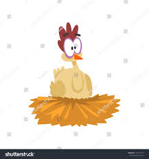 Bird With Big Eyes Cartoon Funny Hen Sitting In The Nest Comic Cartoon Chicken Bird Character With Big Eyes Vector Illustration On A White Backgrou Cartoon Chicken Chicken Bird Big Eyes