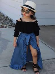 Girls Cotton Black Long Sleeve Tunic Blue Jean Two Piece Set Little Girl Outfits Dresses Kids Girl Kids Designer Dresses
