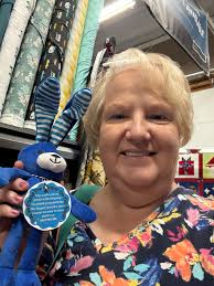 We hopped again today and found the elusive bunny at Bird n Hand Fabrics.