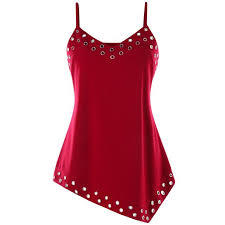 Gamiss Plus Size 5xl Asymmetrical Grommet Red Cami Top
