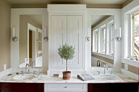 Laurel foundry abraham bathroom wall mirror at wayfair. Master Bath Double Vanity Storage Tower Or One Large Mirror