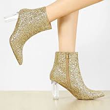 Discover how much you could be saving on your shopping. Amazon Com Allegra K Women S Clear Block Heel Glitter Ankle Boots Ankle Bootie