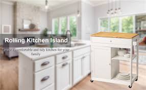 Maybe you would like to learn more about one of these? Amazon Com Glitzhome Kitchen Island On Wheels Portable White Rolling Kitchen Cart Solid Wooden Top And Shelf Storage Table Multi Function 34 45 H Kitchen Islands Carts