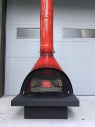 Retro malm mid century mod modern orange / red preway enameled cone fireplace. Mid Century Mod Red Orange Malm Baron Fireplace Freestanding Cone Retro Preway 1829344023