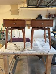 The legs, engulfed by brass tips, secured it from the ground. Mid Century Modern End Tables In Cherry Woodworking