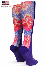 Purple Over The Calf Floral Compression Socks Crazycompressionsocks Compression Sleeves Compression Socks Compression Stockings