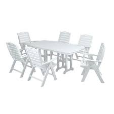 Polywood Nautical White 7 Piece Plastic Outdoor Patio Dining Set Pws125 1 Wh Patio Furniture Sets Patio Dining Set Outdoor Dining Set