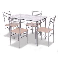 Dining Set Table Armless Chairs Tempered Glass Top Kitchen Furniture Steel Metal Dining Table In Kitchen Dining Table Setting Top Kitchen Table
