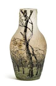 Daum Nancy Miniature Vase Ca 1900 White And Green Glass Etched And Enamelled Decorated With A Landscape In The Rain Signe Daum Nancy Miniature Vase Daum