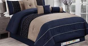Black And Blue Comforter Set King 7 Pc Pleated Striped Embroidered Medallion Geometric Circle Diamond Comforter Set Navy Blue Black Khaki Comforter Sets Modern Comforter Sets Blue Bedding Sets