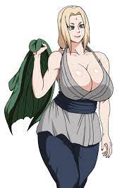 naruho, tsunade (naruto), naruto, naruto (series), highres, 1girl, blonde  hair, blush, breasts, brown eyes, cleavage, huge breasts, large breasts,  long hair, smile, standing 