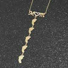 Personalized 18k Gold Plating Swarovski Inlay Mom Necklace With Baby Feet Solo Mio Italian Jewelry Mom Necklace Personalized Engraved Necklace Mom Necklace