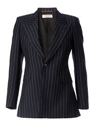 Black And White Pinstripe Suit Womens Saint Laurent Pinstripe Blazer L Eclaireur Farfetch Com Womens Striped Blazer Striped Blazer Outfit Blazer Designs