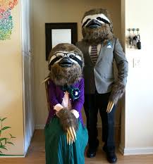 A sloth costume for adults that might be a little bit more comfortable is this sloth onesie. Archibald And Barbara Sloth Clever Halloween Costumes Funny Couple Halloween Costumes Clever Halloween