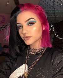 Split Black And Pink Hair Color This Was Not Created By Me Or Me Hair Color Pink Hair Inspo Color Split Dyed Hair