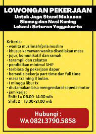 Loker jogja id adalah portal informasi lowongan kerja jogja terbaru. Lowongan Kerja Jaga Stand Makanan Siomay Dan Nasi Kuning Yogyakarta Juli 2020 Jogja Bekerja Work For Success