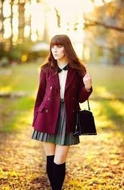Peter Pan Collar Shirt Purple Coat Pleated Skirt Knee High Socks High Socks Outfits Style Knee High Socks Outfit
