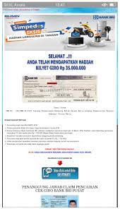 Hari baru aja pagi udah banyak yang sms saya. Undian Bri Simpedes Berhadiah Bilyet Giro Senilai Rp35 Juta Ini Faktanya