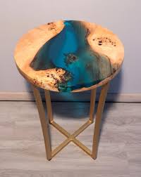 Live Edge Epoxy River Turquoise Side Table Etsy Side Table Burled Wood Custom Coffee Table
