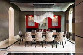 A nice way to not cover an entire wall but just the black wall in here is basically a tiled portion of the wall which i was telling you about; Contemporary Dining Room With Dramatic Chandelier And Red Accent Wall Hgtv