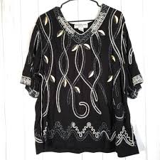 Black And Gold Top Womens Lauren Michelle Woman 3x Embellished Black Gold 3 4 Sleeve Top Womens Plus Size Laurenmichelle Blouse Dressy Party Tops Elegant Top