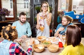 August 2020 posted by foodistisch. Young Friends Having Fun During The Dinner With Asian Food Sitting Stock Photo Picture And Royalty Free Image Image 95625067