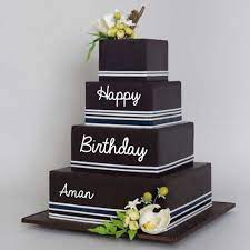 Write Name On Black Current Triple Decker Birthday Cake Birthday Cake Writing Birthday Wishes And Images Birthday Cake Write Name