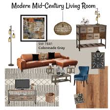Set end tables beside either arm of the sofa to hold drinks, snacks, remotes and, of course, table lamps. Modern Mid Century Living Room Interior Design Mood Board By Repurposed Interiors Style Sourcebook