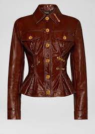 Patent Nappa Leather Jacket Brown Jackets Coats Leather Jackets Women Leather Jacket Versace Leather Jacket