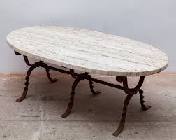 Antique 19th century louis xvi style oval giltwood center side table marble top. Brutalist Wrought Iron Travertine Oval Top Coffee Table 134198