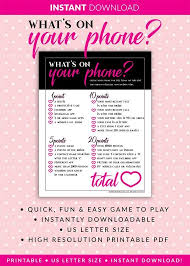 What S On Your Phone Bachelorette Party Game Instant Etsy Bachelorette Party Games Drinking Bachelorette Party Games Bachelorette Drink