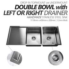 Enjoy free shipping on most stuff, even big stuff. 1110mm Double Bowl Handmade Stainless Steel Sink With Side Drainer Topmount Or Undermount Homegear Australia