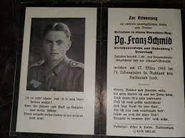 WWII Death Card of Franz Schmid