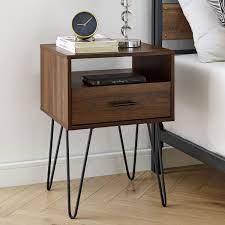 Here is my mid century modern style side table / stool with hairpin legs. Mid Century Modern Side Table And Nightstand With Storage Drawer Dark Walnut Walmart Canada