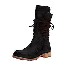 Leather Mid Calf Boots Retro Punk Lace Up Low Heels Vintage Round Toe Cowboy Autumn Winter Boots In 2020 Boots Vintage Boots Lace Boots