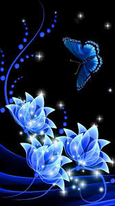 Digital Art Flowers And Butterfly In Black And Blue Butterfly Wallpaper Flower Wallpaper Wallpaper Backgrounds