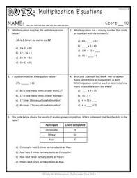 Multiplication Equations Quiz 4th Grade 4 Oa 1 Assessment Includes 2 Versions Math Sites Equations Common Core Math Standards