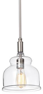 1 Light Brushed Nickel Hand Blown Bell Glass Shade Mini Pendant Ceiling Fixture Transitional Pendant Lighting By Edvivi Lighting