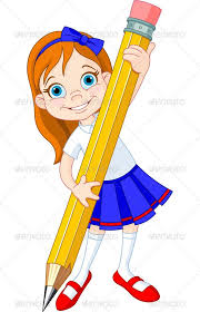 Girl Holding Pencil Cartoon Girl Drawing Kids Cartoon Characters Poster Drawing
