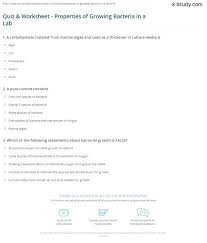 Quiz Worksheet Properties Of Growing Bacteria In A Lab Study Com